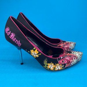 Ed Hardy Womens Multicolor Koi Fish Stiletto Slip On Pump Heels Size US 8